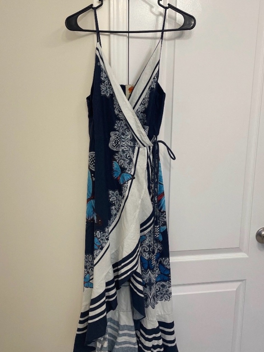 FARM Rio Bobobar Blue & White Wrap Maxi Dress with Butterfly Print
